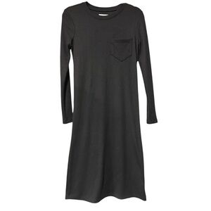 Madewell Women's Ribbed Black Long-Sleeve Pocket Tee Dress Crew Neck Size XS